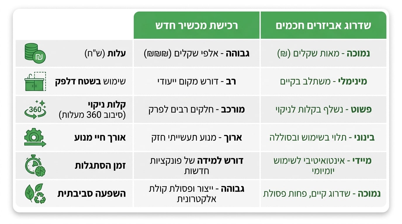 השוואה בין רכישת מכשיר חשמל חדש לבין שדרוג חכם עם אביזרים