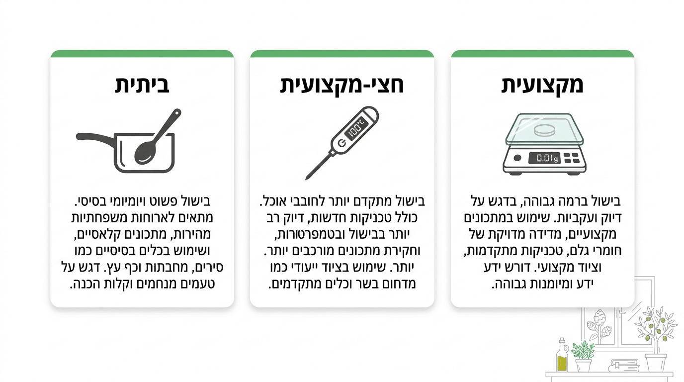 מביתי ועד מקצועי - התאמת ציוד לרמת הבישול
