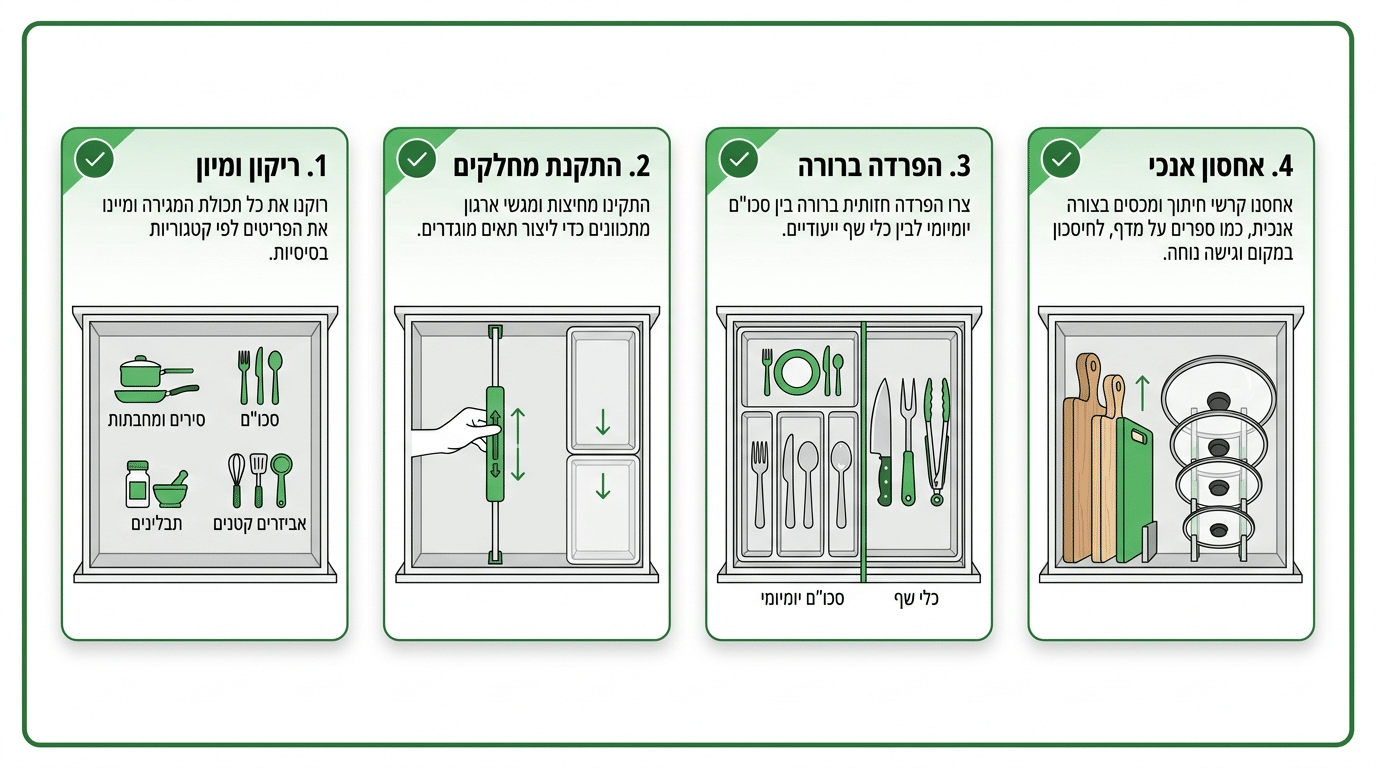 איך לנצל כל סנטימטר במגירות המטבח
