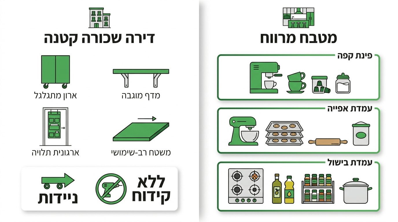 התאמת פתרונות אחסון לפי גודל המטבח